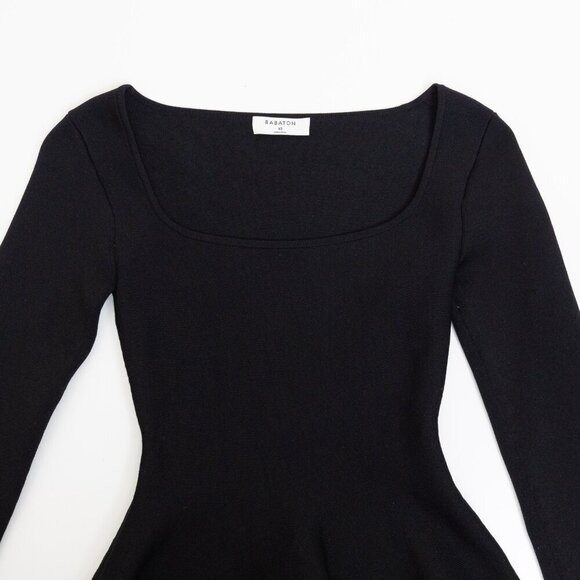 Babaton Aritzia Sculpt Knit Long Sleeve Peplum Top Square Neck Black - Picture 3 of 12